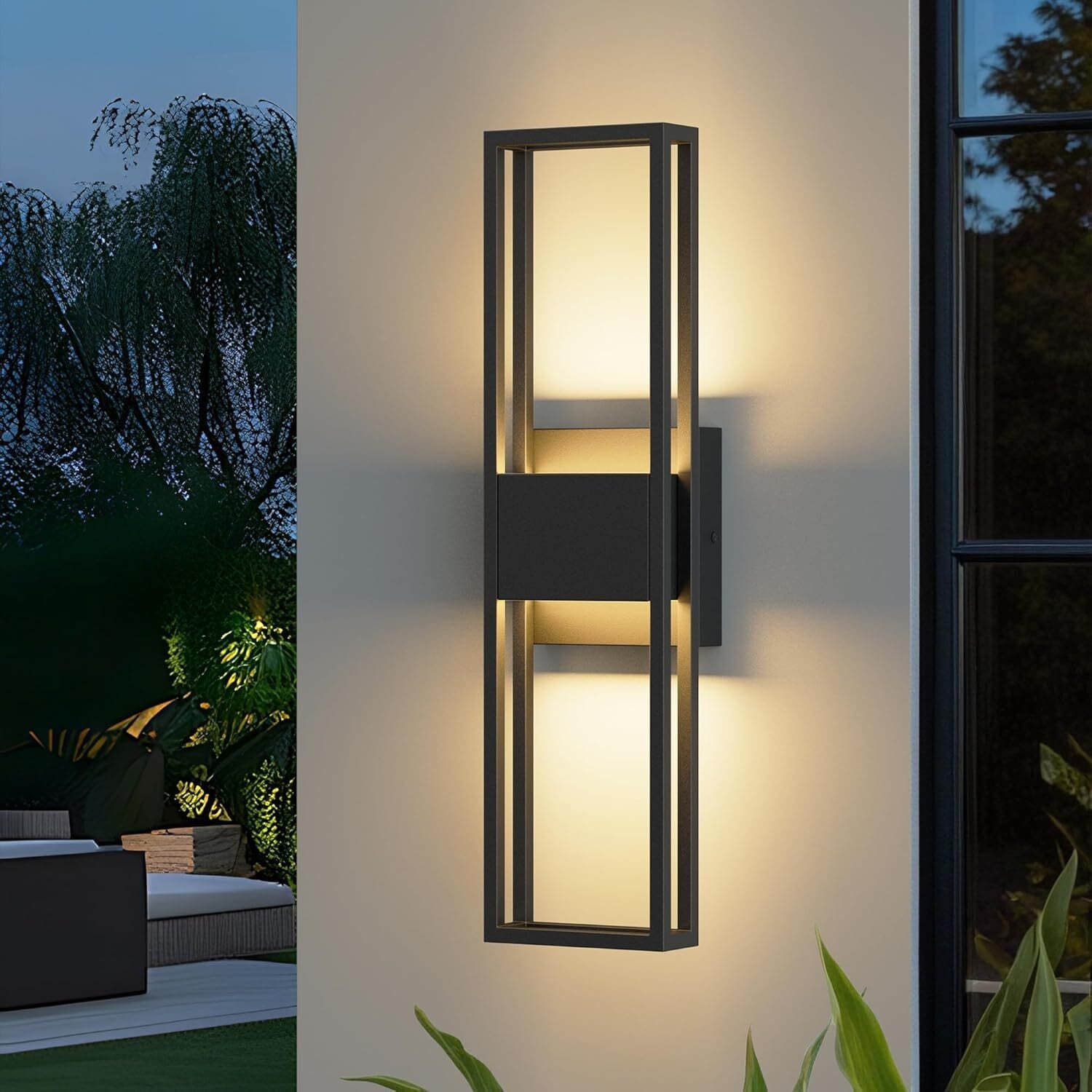 Modern Rectangle Matte Black LED Wall Sconce Outdoor Waterproof