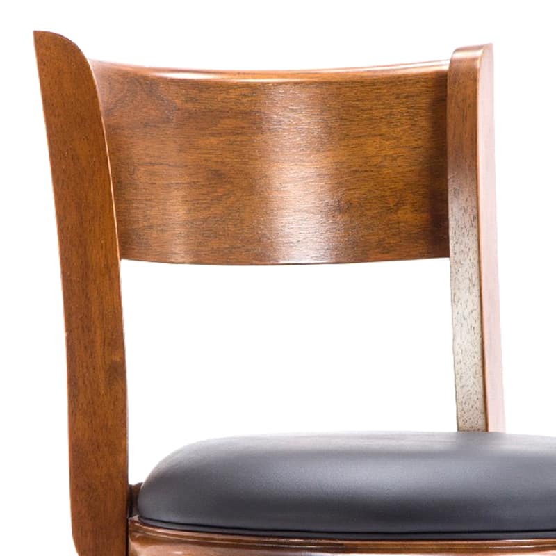 Pal 24 Inch Swivel Counter Stool, Solid Wood, Bonded Leather, Walnut Brown