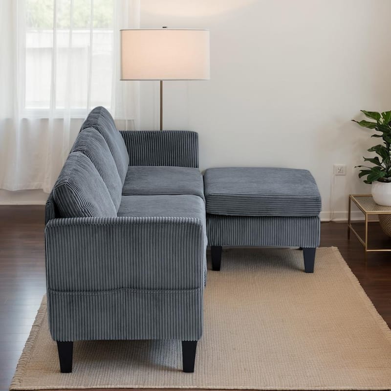 4 Seat Velvet L-Shaped Sofa with Chaise and Padded Corduroy Multi-functional Modern Sectional Couch - 88.18 in.L x 31.5 in.H