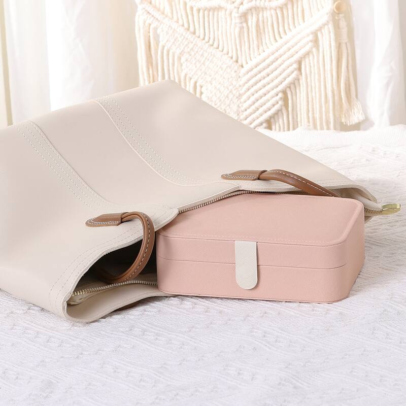 Travel Jewelry Box with Mirror for Women Girls Birthday Gifts, Portable PU Leather Jewelry Organizer Case Storage Display Holder