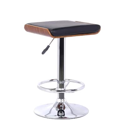 Black Fabric Adjustable Height Swivel Bar Chair with Chrome Iron Frame and Footrest - 18” x 17” x 33” (D x W x H)