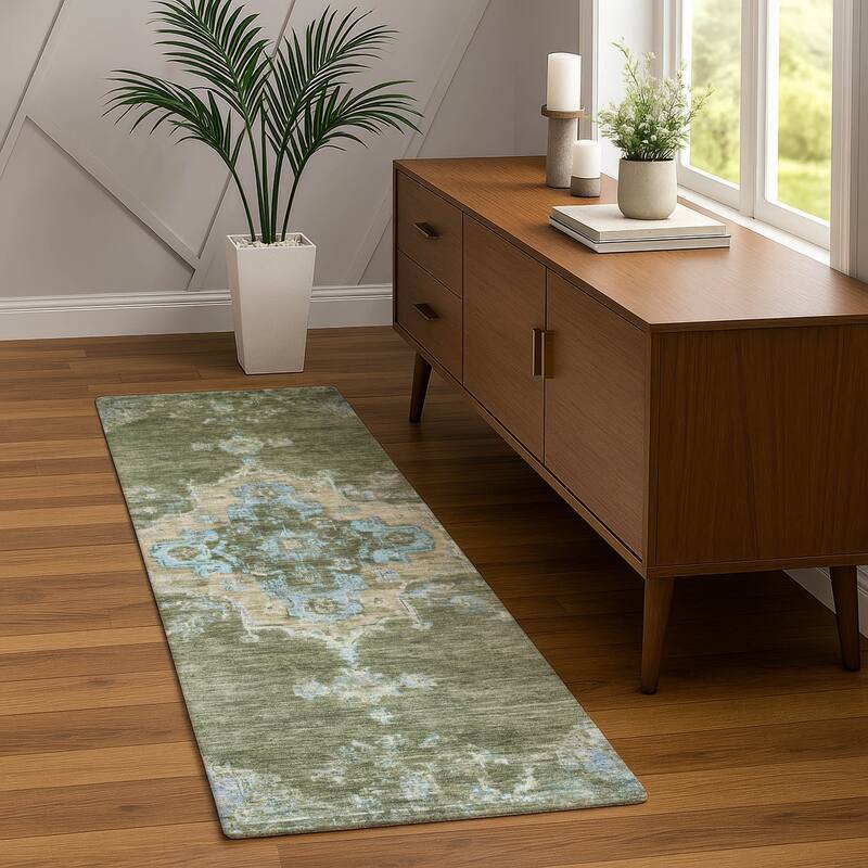 Machine Washable Indoor/ Outdoor Traditional Tabriz Chantille Rug