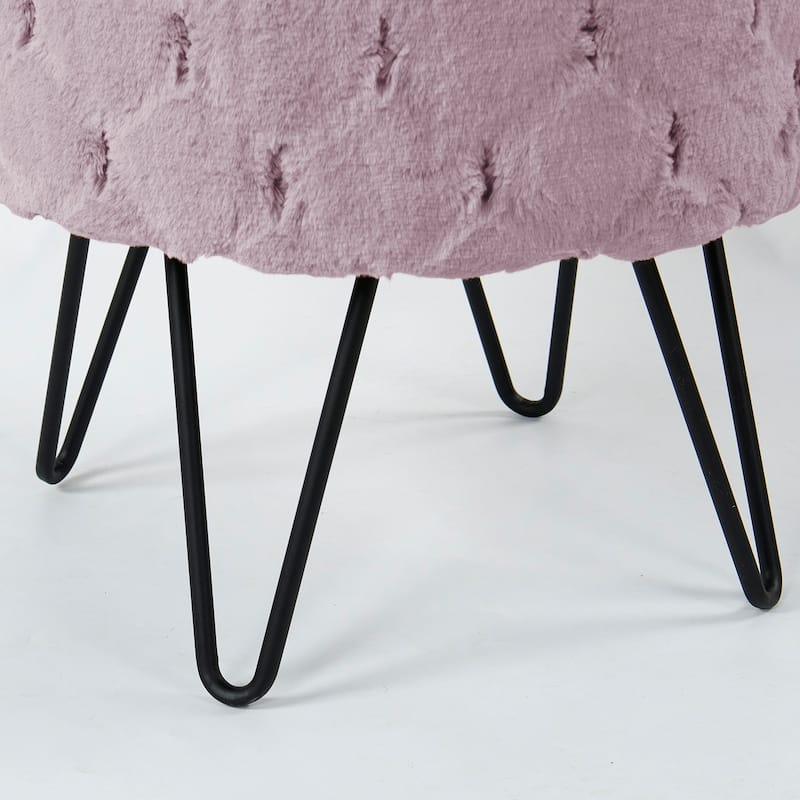 Jacquard Solid Fauxfur Round Ottoman