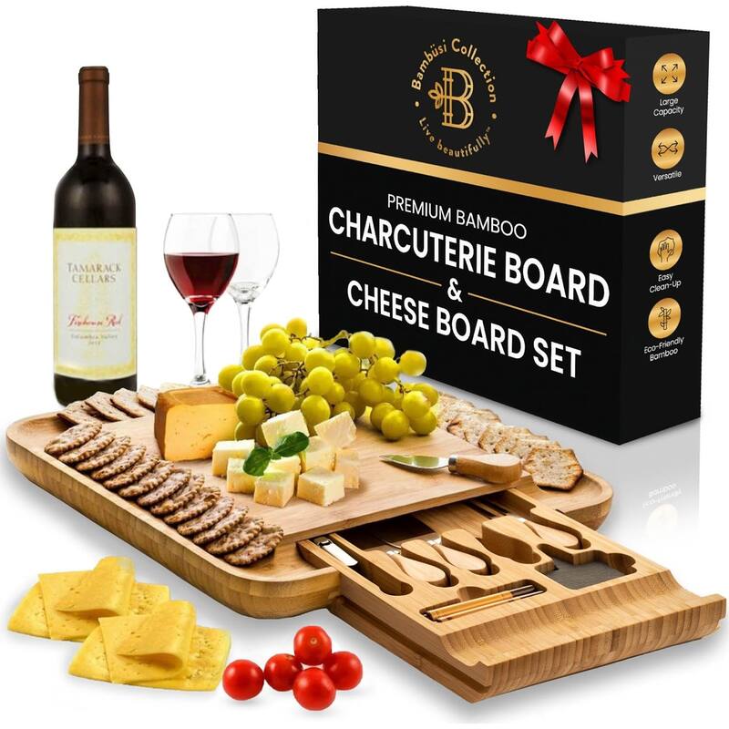 Charcuterie Board Gift Set – Bamboo Cheese Board Set with Knives, Perfect Gift for Housewarming, Wedding Gifts, and Birthdays - 13.5"