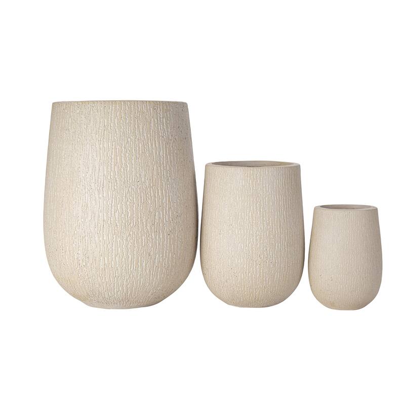 Egg-Shaped Lightweight MGO Outdoor Planter Set of 3,Modern Stone-Look Textured Flower Pots with Drainage Holes and Rubber Plug