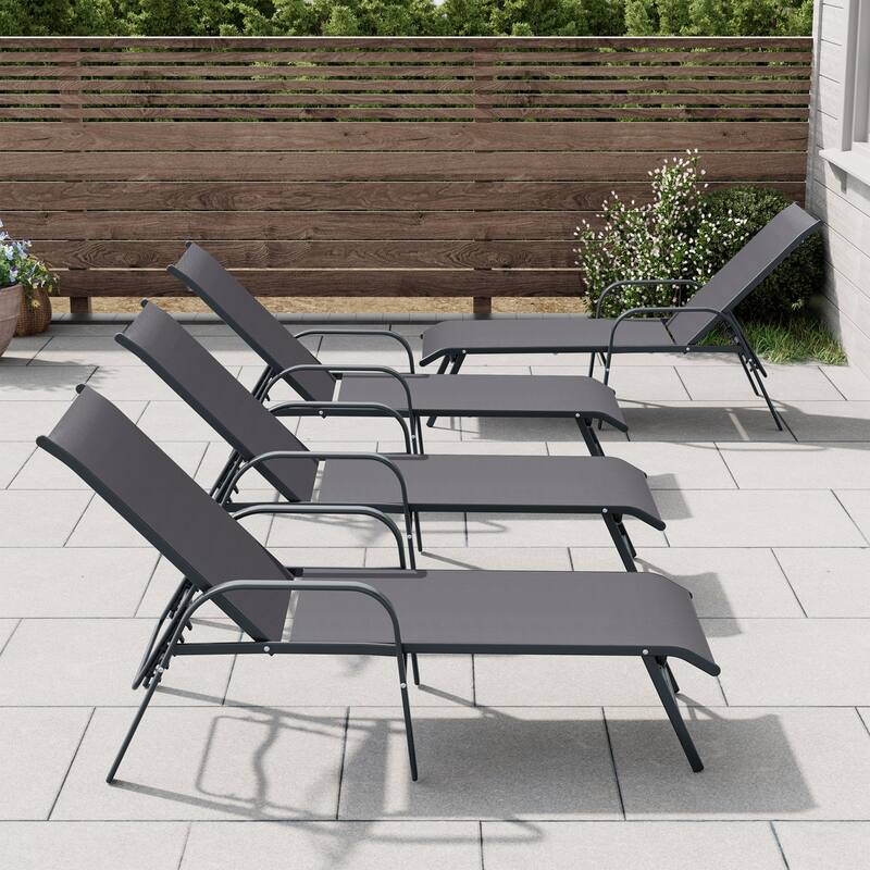 4PCS Outdoor Chaise Lounges Chair Aluminum with Adjustable Backrest - Grey