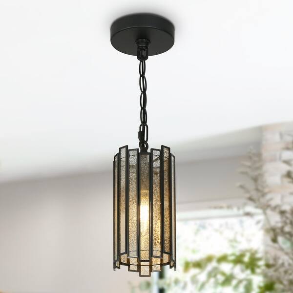 slide 2 of 12, Tifany Black Modern 1-Light Cylinder Colored Glass Small Kitchen Island Pendant Lights - D4.5"* H8.5"