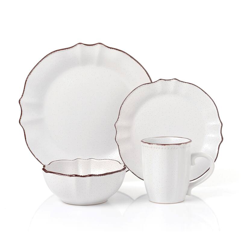 Lorren Home Trends 16 Piece Scalloped Edge White Dinnerware