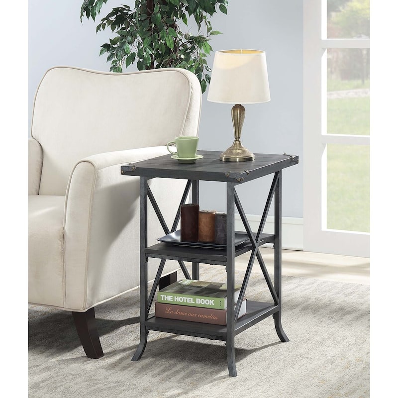 Industrial End Table with Spacious Top, Open Bottom Shelf, Powder Coated Metal Frame and Rustic Modern Design - 17.75