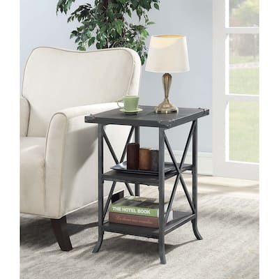 Industrial End Table with Spacious Top, Open Bottom Shelf, Powder Coated Metal Frame and Rustic Modern Design - 17.75