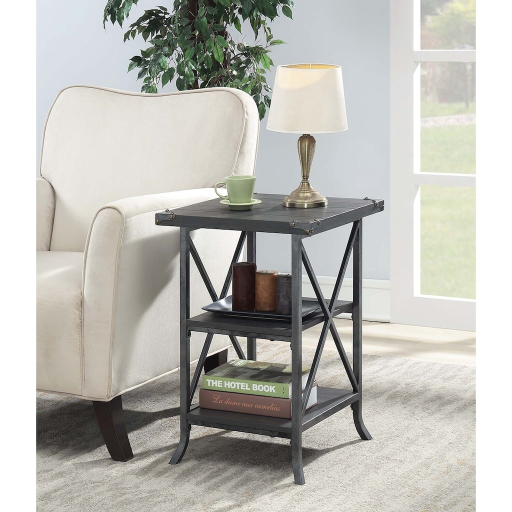 Industrial End Table with Spacious Top, Open Bottom Shelf, Powder Coated Metal Frame and Rustic Modern Design - 17.75