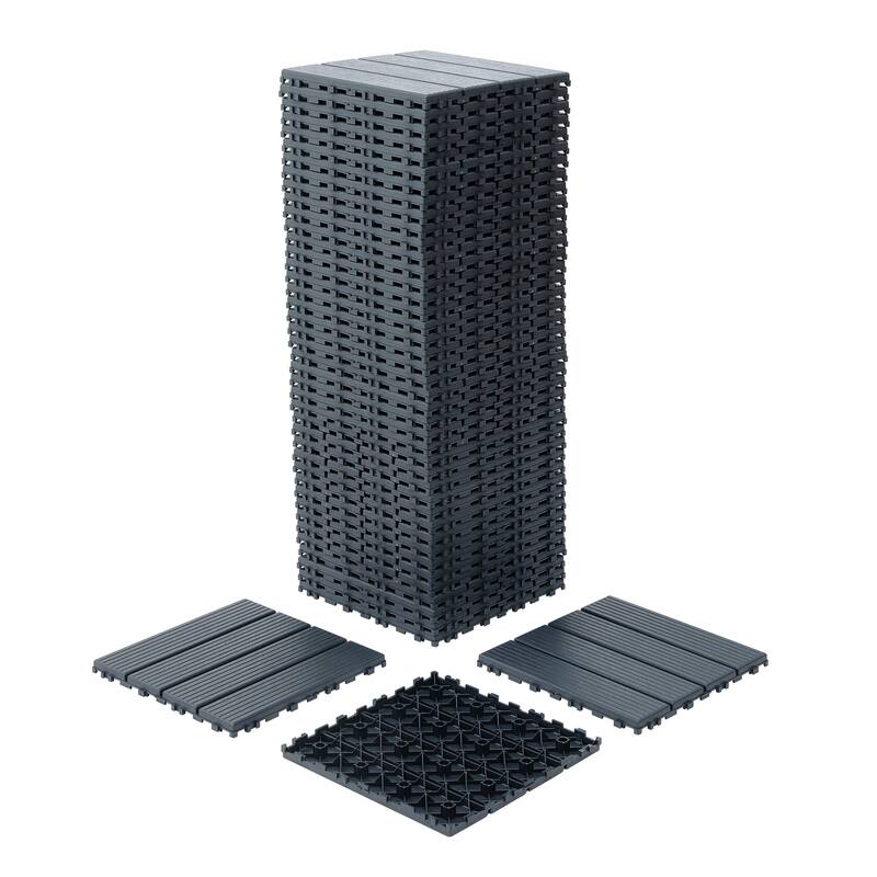 44 Pack 12"x12" Square Patio Plastic Interlocking Deck Tiles, Waterproof Outdoor All Weather Use, Decking Tiles for Poolside