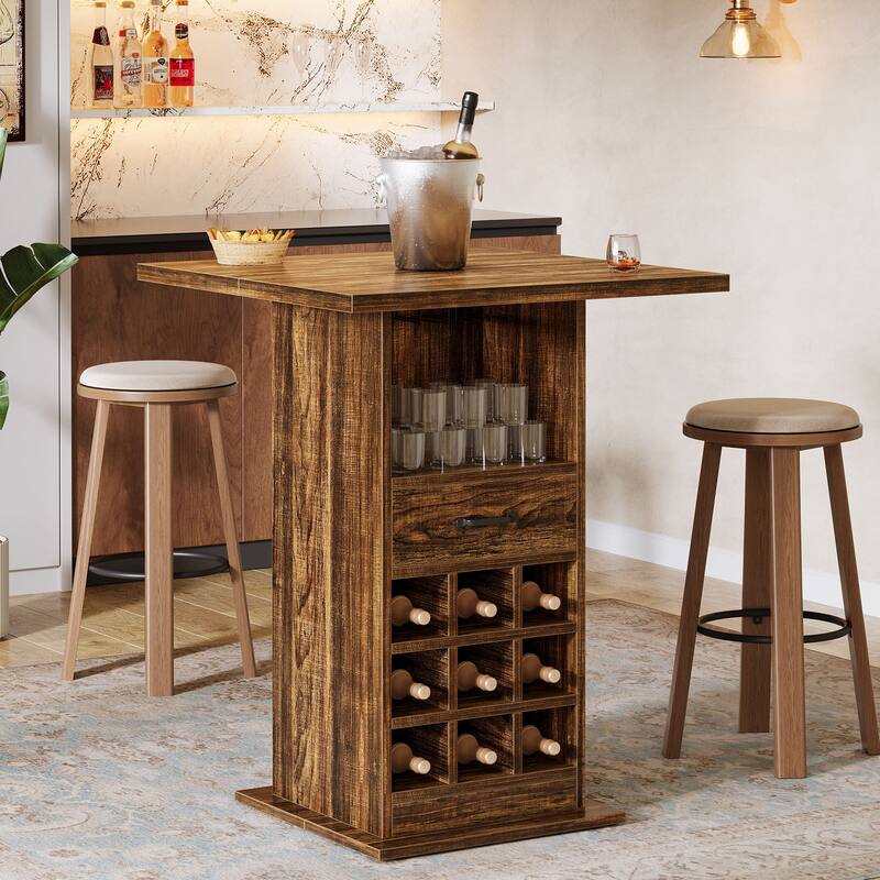 Square Home Bar Unit, Freestanding Bar Cabinet with Storage - Brown