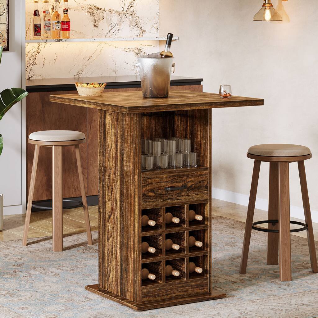 Square Home Bar Unit, Freestanding Bar Cabinet with Storage