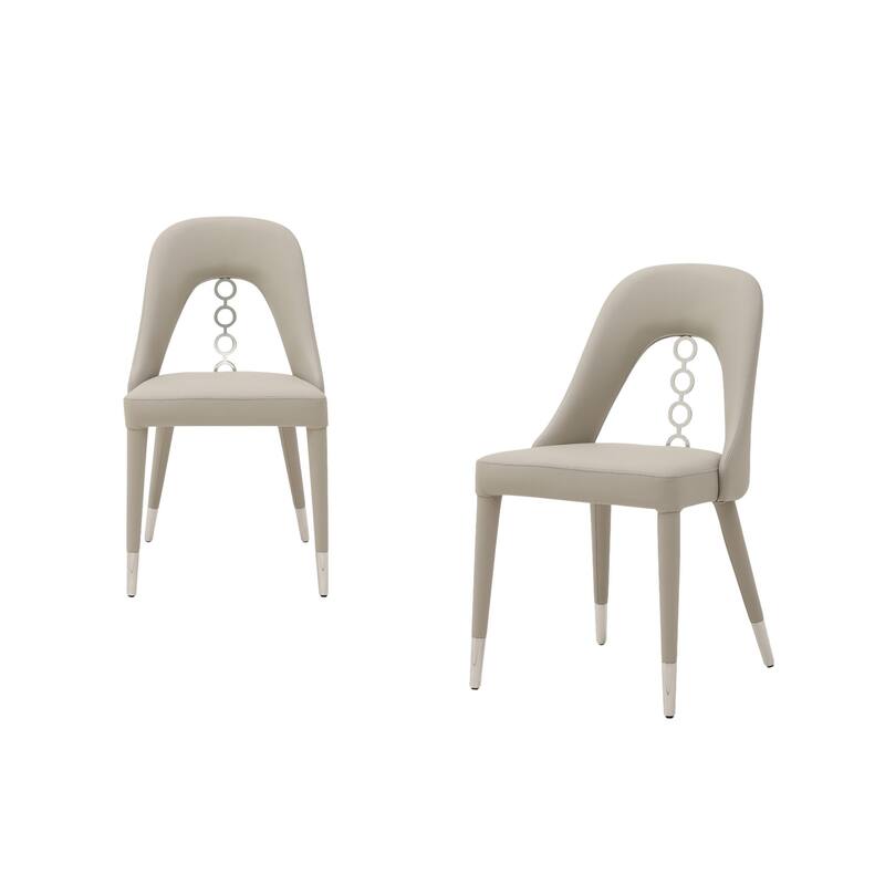 HomeRoots Set of Two Gray and Silver Faux Leather and Stainless Steel Dining Side Chairs - 19.00 in. x 34.00 in. x 22.00 in.