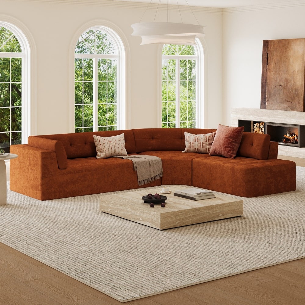 119.3" Curved L-Shaped Chenille Sectional Sofa, No Assembly Required