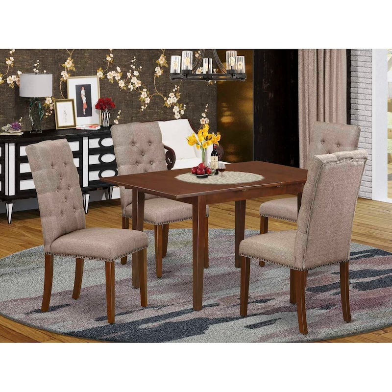 HomeStock 5-Pc Mahogany Finish Solid Wood Top - Dining Room Set with Leaf - Seats 4