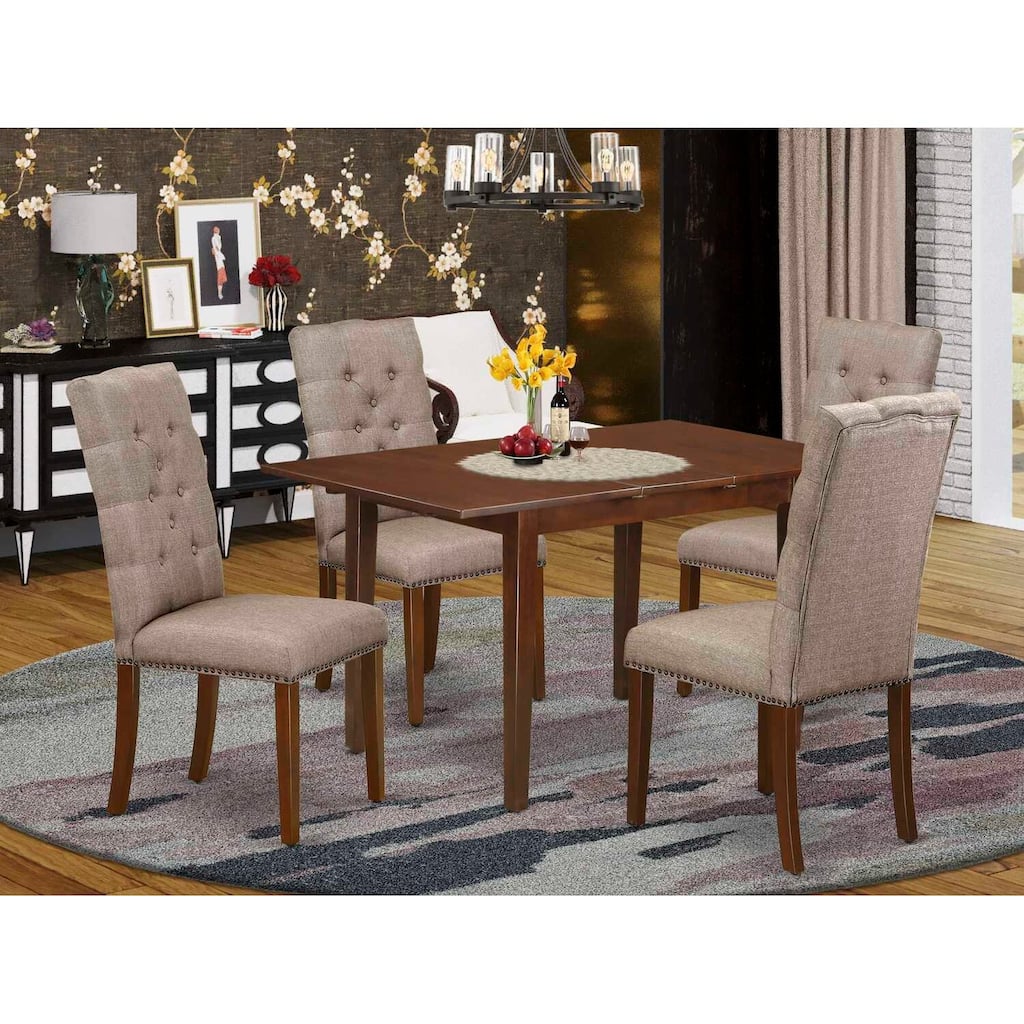 HomeStock 5-Pc Mahogany Finish Solid Wood Top - Dining Room Set with Leaf - Seats 4