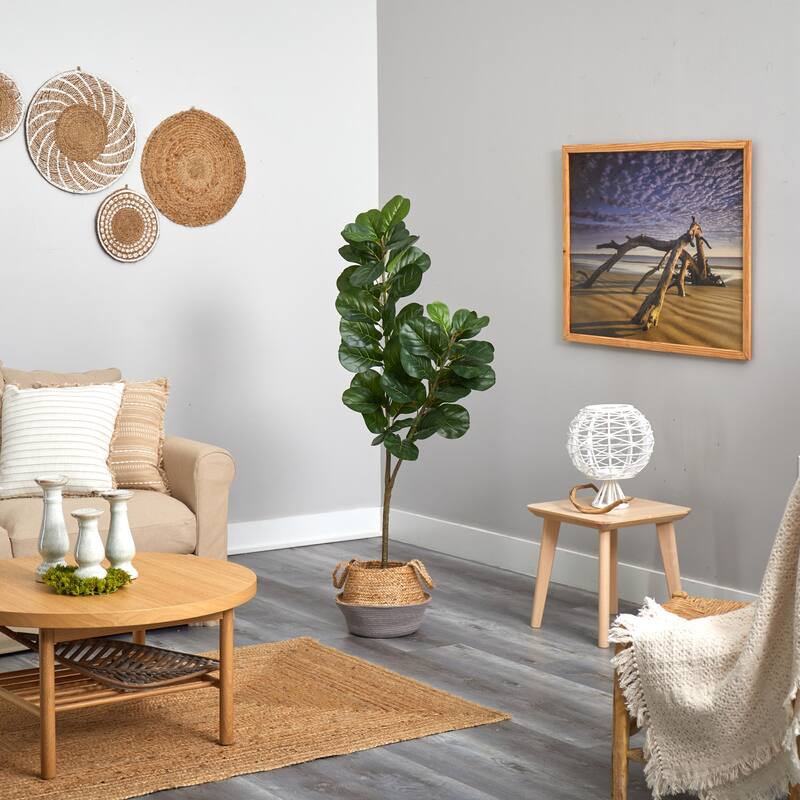 Artificial Fiddle Leaf Fig Tree 4.5ft with Planter - Indoor Fake Plant Home Decor - Green - 51-60 Inches