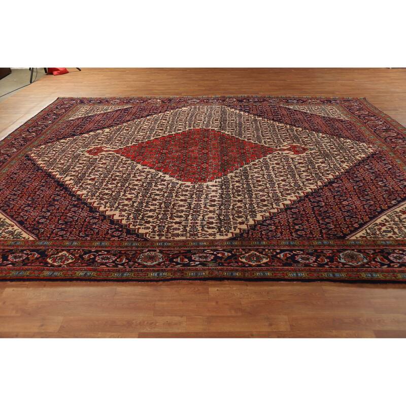 Hand Knotted Oriental 100% Wool Carpet Traditional Medallion Beige & Ivories Bidjar Area Rug - 12' 10'' X 10' 1''