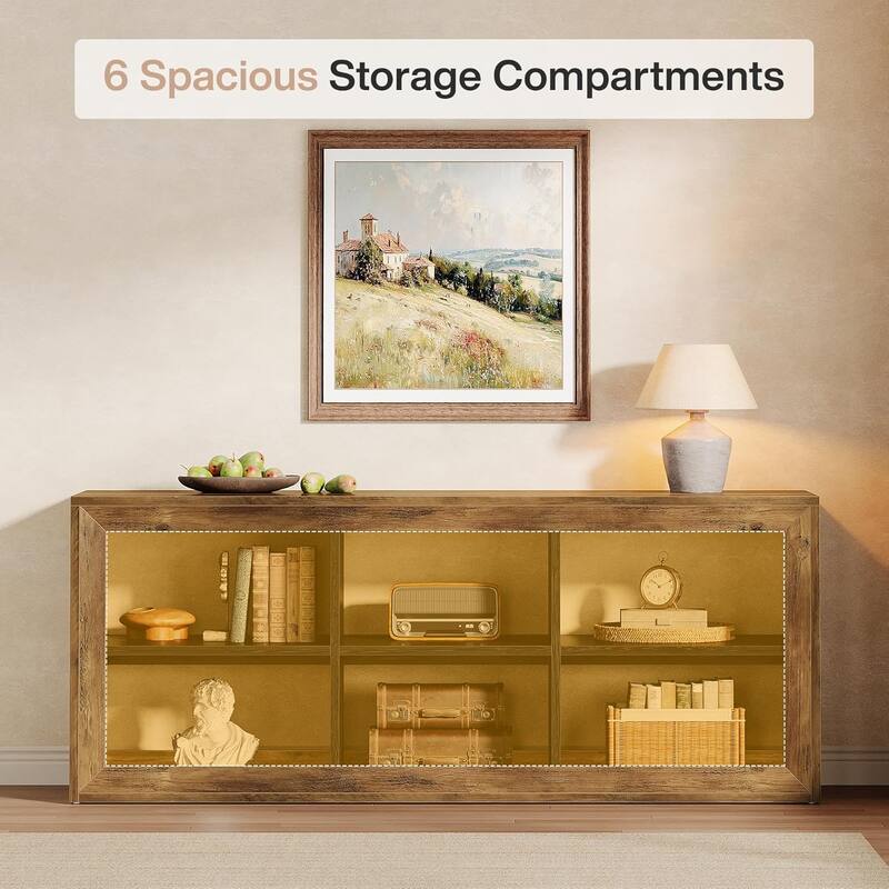 6 Cube Horizontal Bookshelf with Storage, 63" Long Wooden Cubby Bookcase - 63" Wx 15.75" D x 25.59" H
