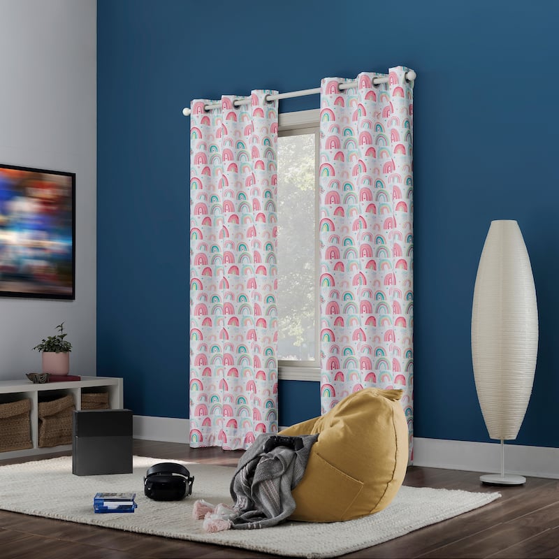 Sun Zero Rainbows Print 100% Blackout Grommet Curtain Panel, Single Panel