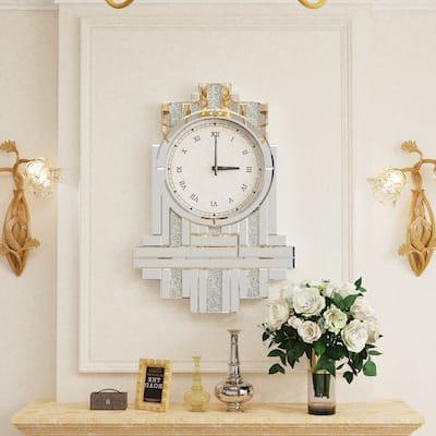 Glass Wall Clock Beveled with Diamond Crystal - 26"x18"