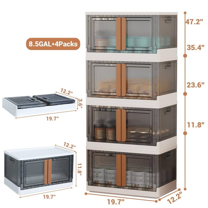 Folding Storage Box, Plastic Storage Bins with Open Front Door - 12.2"D x 19.7"W x 47.2"H