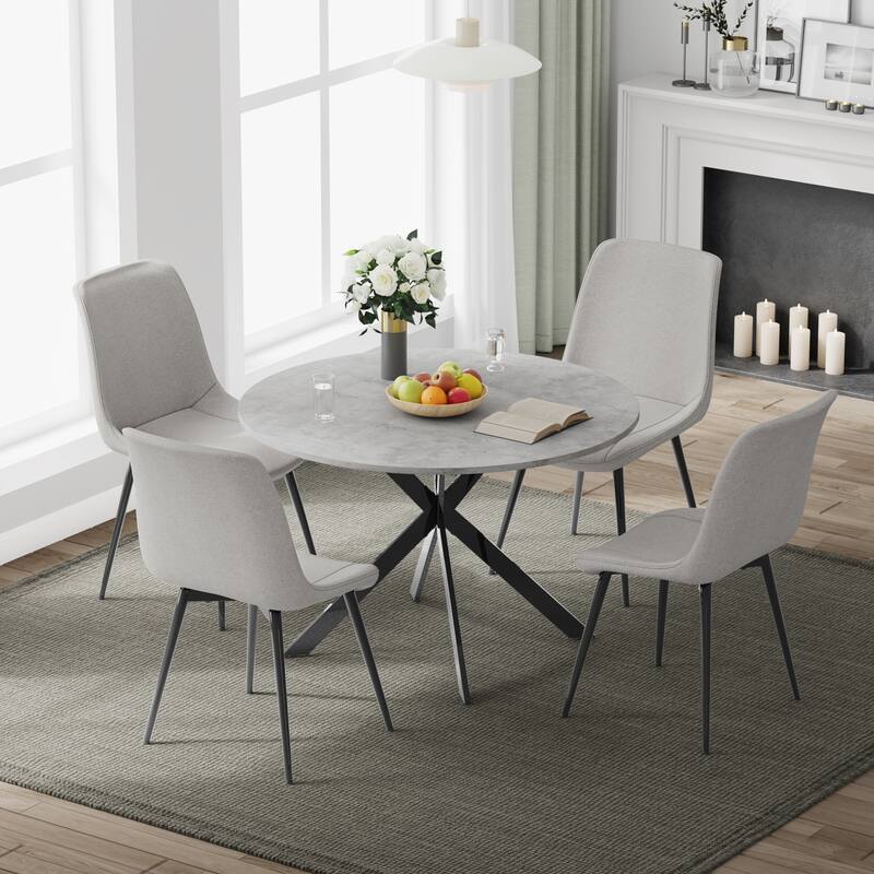 EROMMY Space-Saving 47.2" Round Dining Table Set for 4 - Ideal Small Kitchen & Dining Room Furniture, Includes 4 Chairs