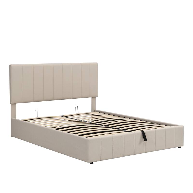 Upholstered Platform Bed with Gas Lift up Storage & Tufted Headboard