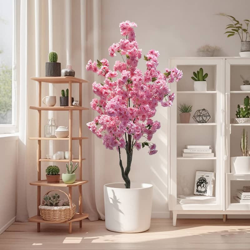 Decorative Faux Artificial Cherry Blossom Silk Tree in Pot for Home Decor