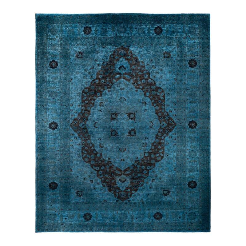 Overton Hand Knotted Wool Vintage Inspired Modern Contemporary Overdyed Blue Area Rug - 12' 4" x 15' 4"