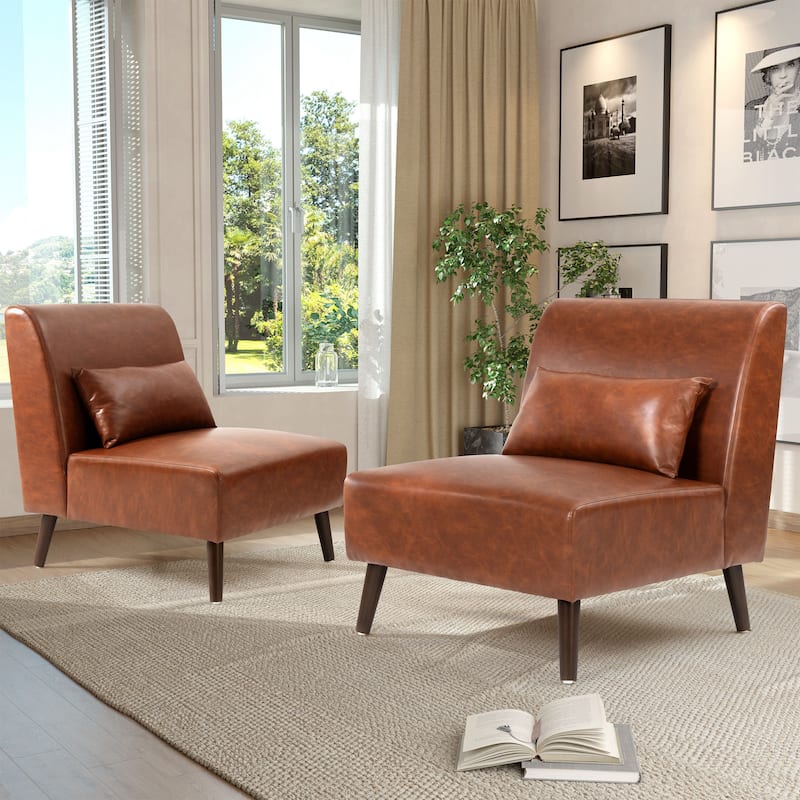 Pellebant Accent Chair Upholstered Lounge Couch Sofa for Bedroom Living Room - 2PC - Brown