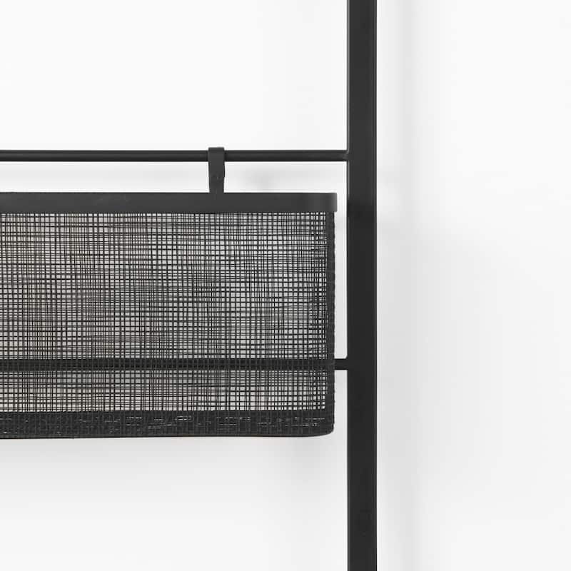 Macrinus Black Metal With Mesh Baskets Wall Mounted Shelving Unit - 23.4"W x 5.5"D x 38.6"H