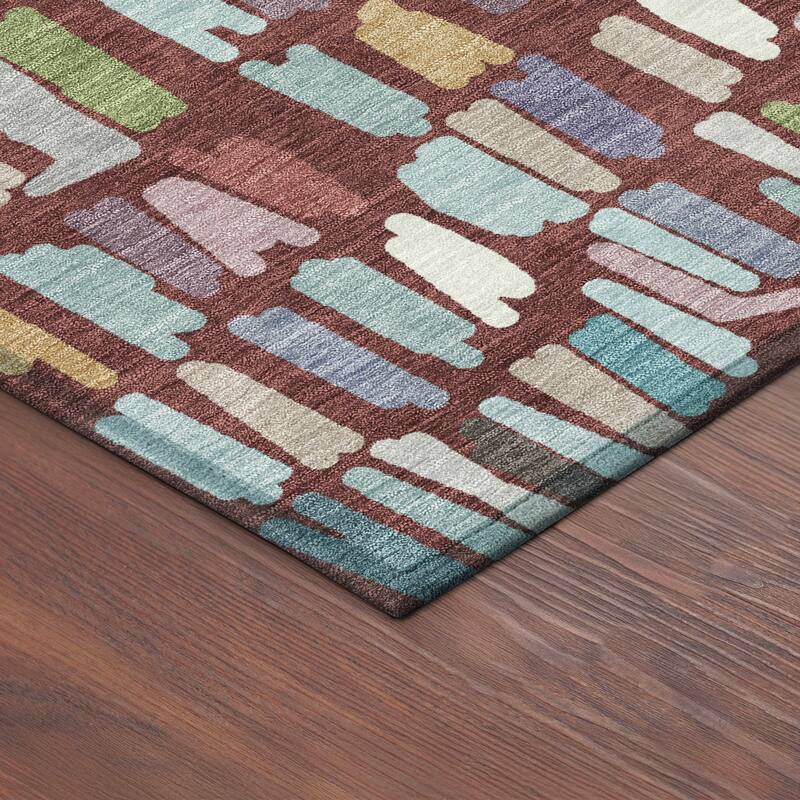 Machine Washable Indoor/ Outdoor Modern Mosaic Chantille Rug