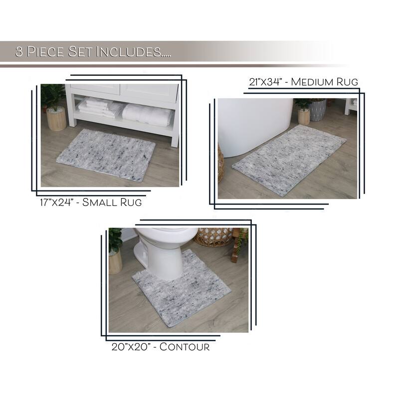 Home Weavers Cloud Comfort 100% Microfiber Bathroom Rug, Non Slip Bath Mat Water Absorbent Soft Microfiber Shaggy Mat - 3 PC Set