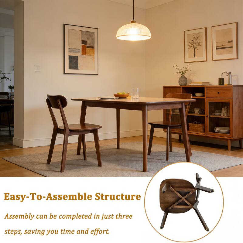 100% Solid Wood Dining Chairs Set of 2, Mid Century Modern Dining Chairs with Curved Backrest, for Dining Room