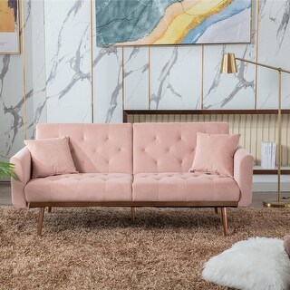 Velvet Adjustable Sofa with Rose Gold Metal Feet - Overstock - 35097924