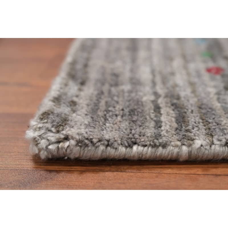 Hand Knotted Oriental Viscose Silk Carpet Tribal Animal Pictorial Greys & Charcoal Gabbeh Area Rug - 6' 2'' X 5' 11''