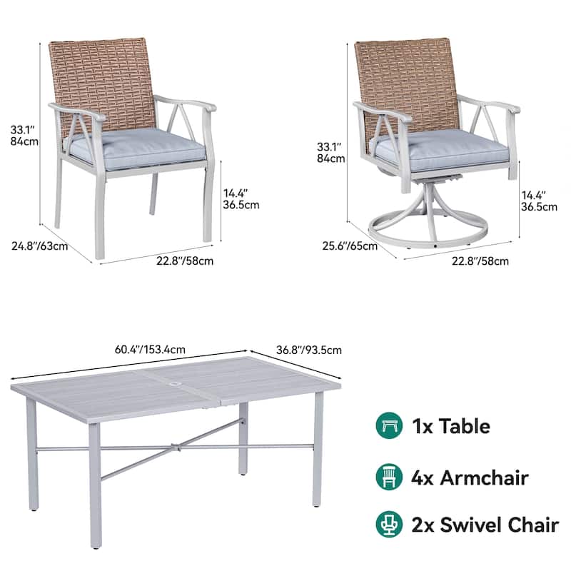 Moasis 7-Piece Gray Patio Dining Set with 2 Rocking Chair - 7Pcs