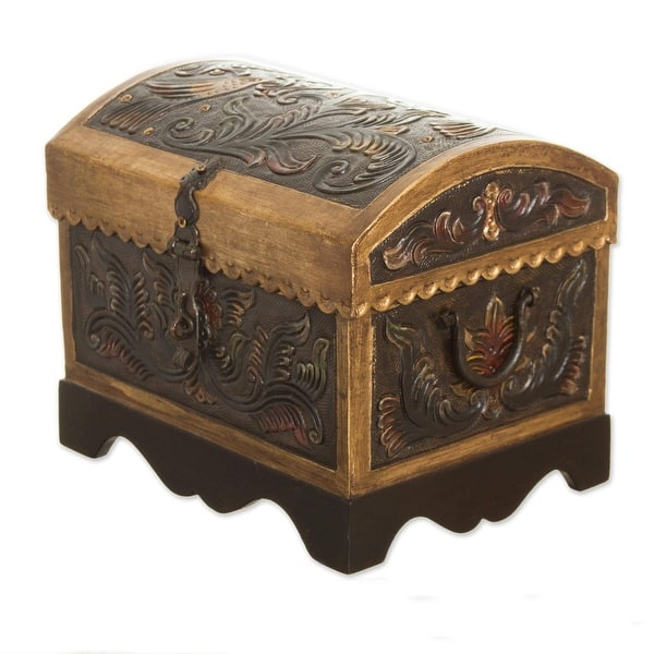 Handmade Colorful Chest Leather and wood decorative box (Peru) - Bed ...