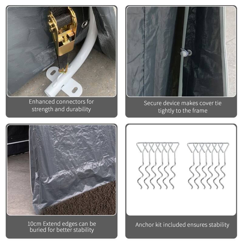 Dark Grey Outdoor Canopy Storage Shed Tent with Ground Stakes and Sturdy Metal Frame - 110.25"L x 94.5"W x 94.5"H