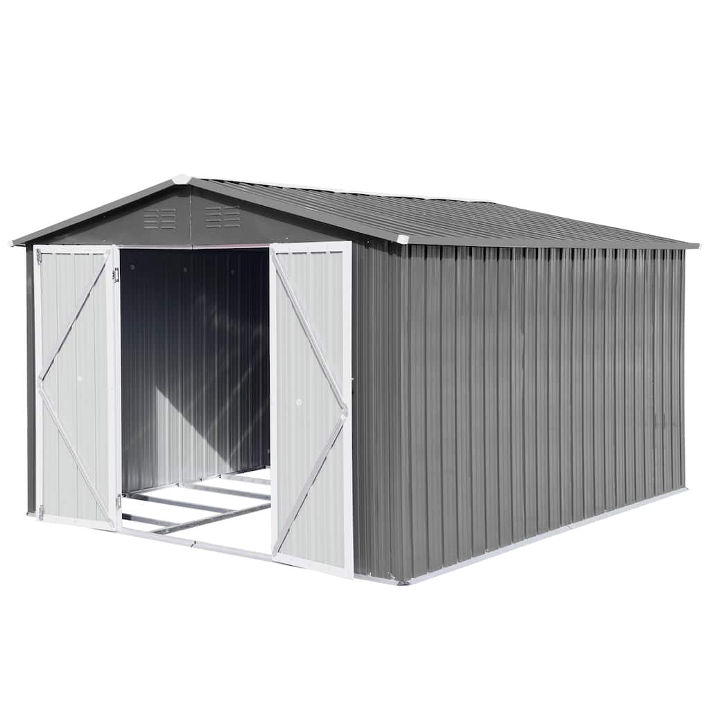Large Garden Shed Galvanized Steel Storage Shed Tool Shed with Double Doors & Punched Vents, Weatherproof