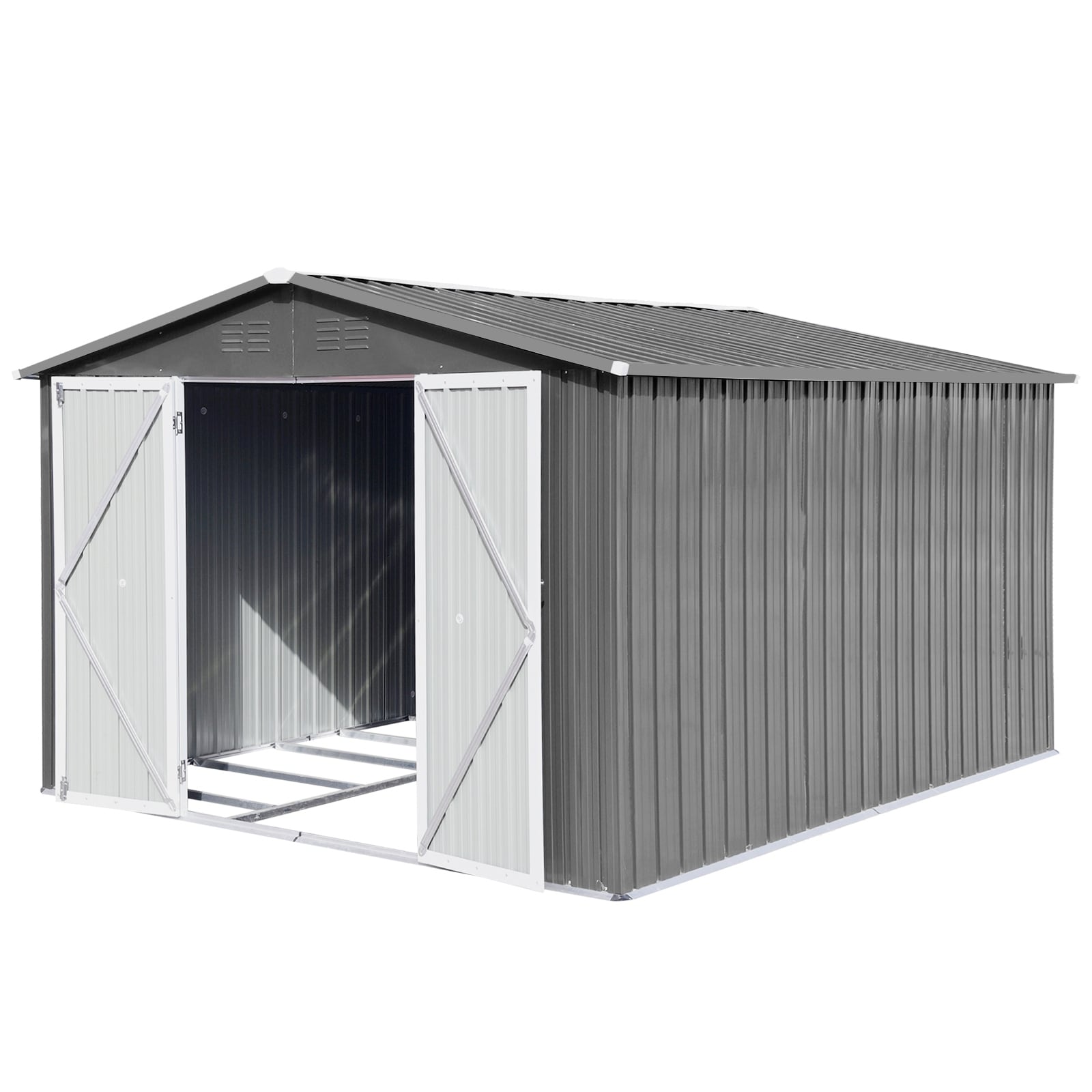Large Garden Shed Galvanized Steel Storage Shed Tool Shed with Double Doors & Punched Vents, Weatherproof