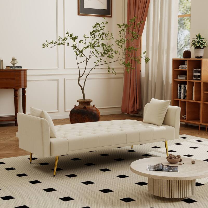 Convertible Sleeper Sofa Bed, Foldable Velvet Loveseat with Adjustable Backrest and Metal Legs, Cloud Chaise Lounge Couch