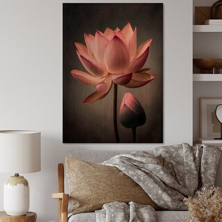 Designart 'Blossoming Pink Vintage Lotus III' Floral Lotus Wood Wall ...