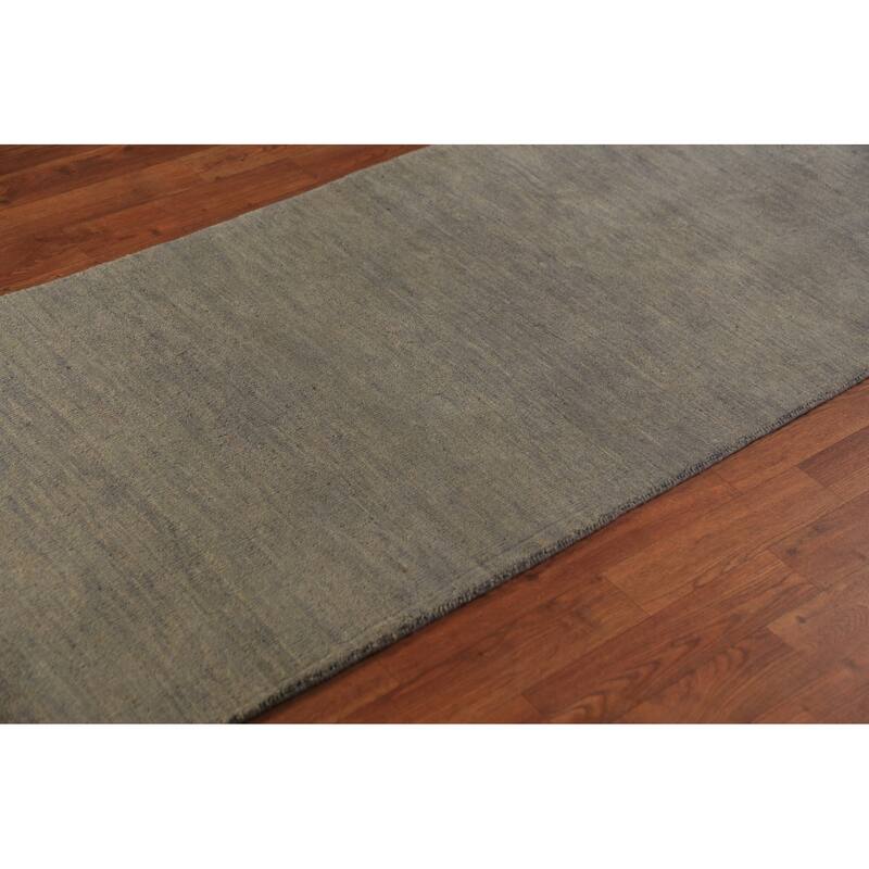 Modern Gabbeh Runner Rug Handmade Grey Wool Carpet - 2'8" x 9'6"