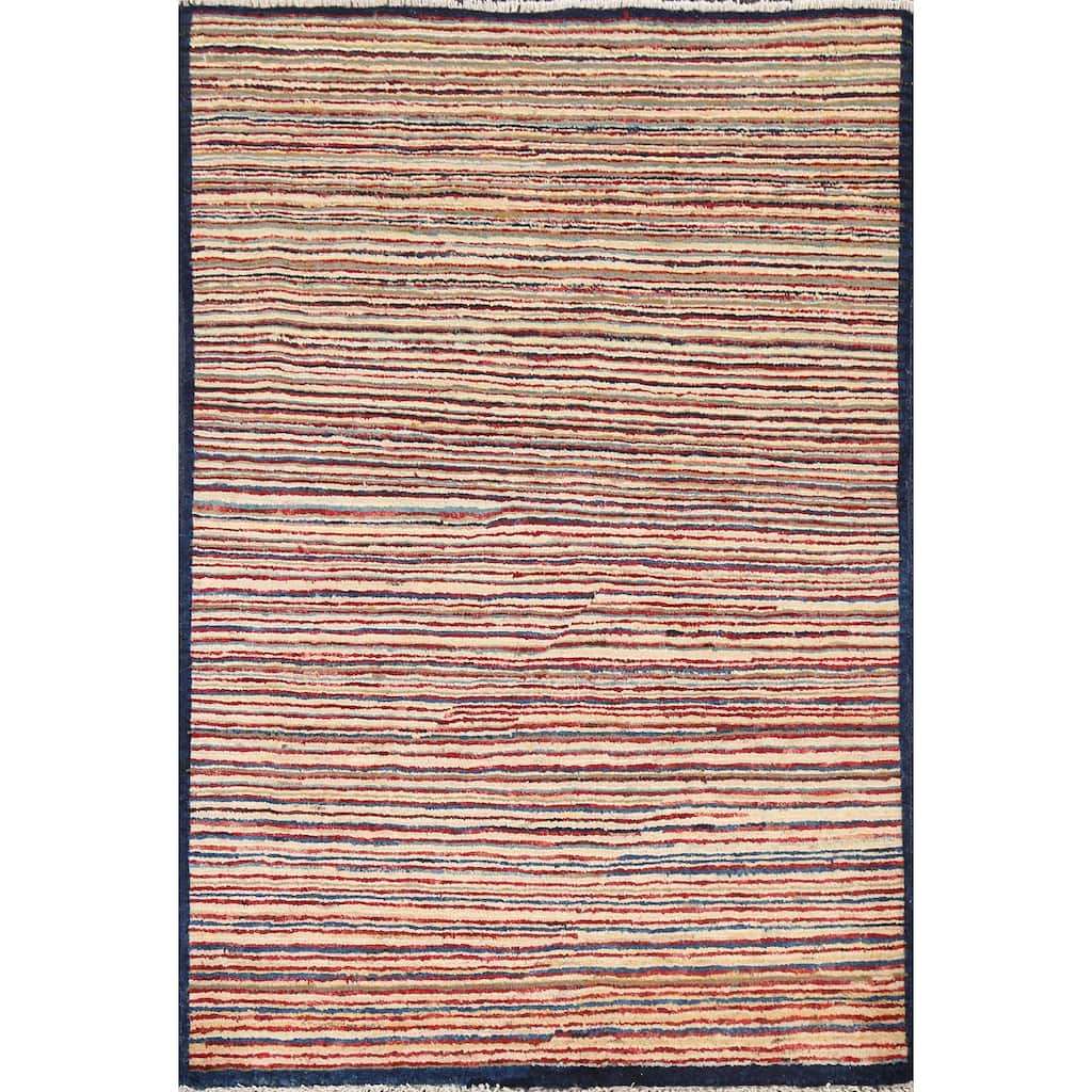 Modern Striped Gabbeh Kashkoli Oriental Wool Area Rug Handmade Carpet - 2'9" x 3'10"