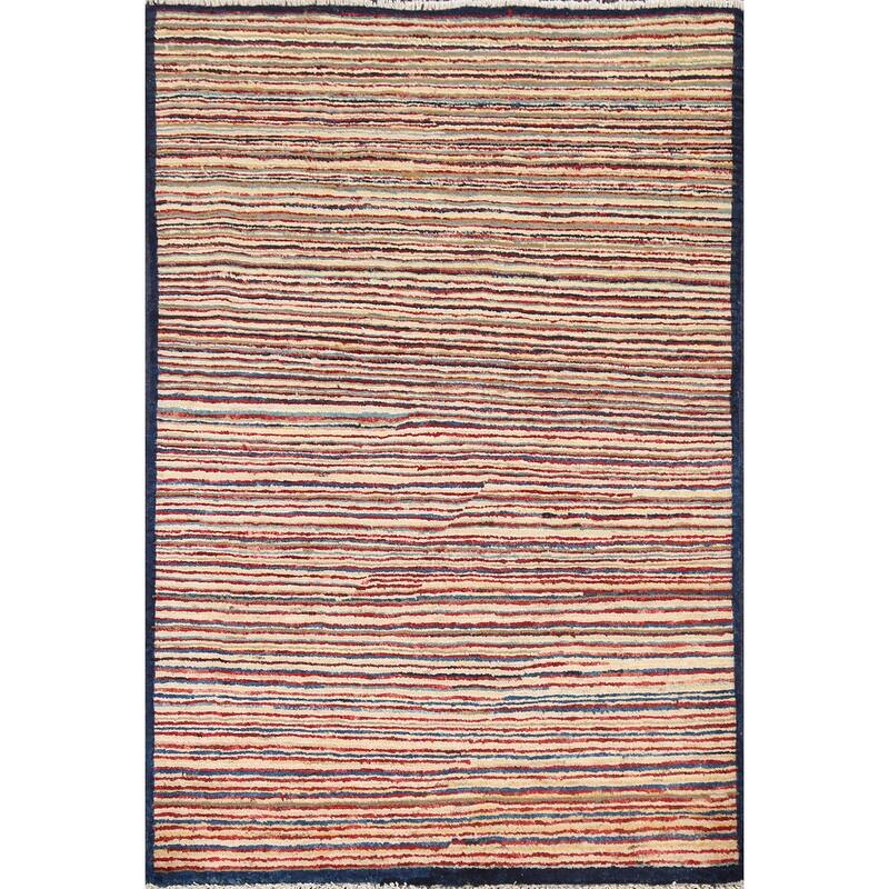 Modern Striped Gabbeh Kashkoli Oriental Wool Area Rug Handmade Carpet - 2'9" x 3'10"