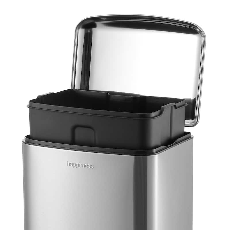 happimess Ashley Rectangular 8-Gallon Trash Can with Soft-Close Lid with FREE Mini Trash Can, Stainless Steel